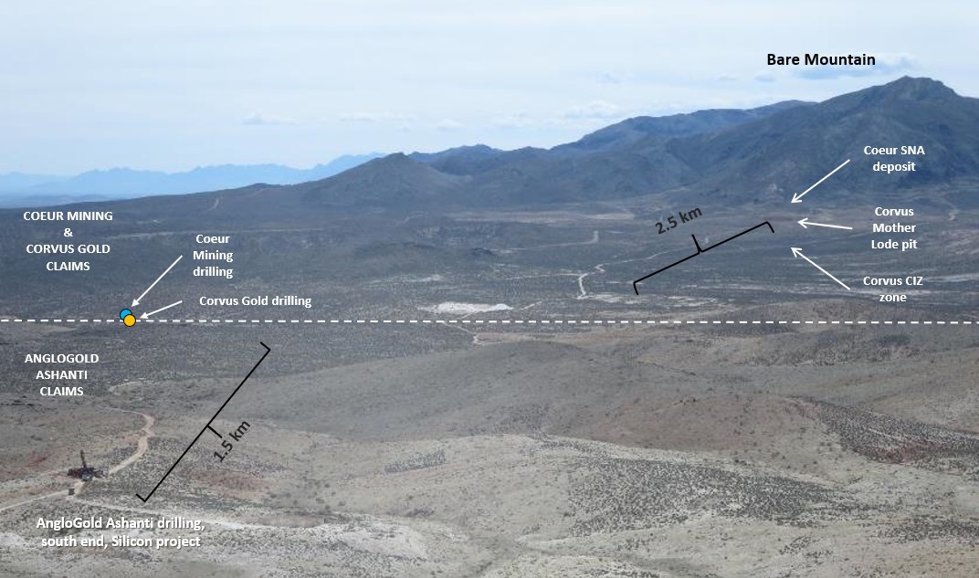 Figure 2:  Photograph looking south from the Silicon project towards recent drilling results on Corvus Gold and Coeur Mining lands. (CNW Group/Orogen Royalties Inc.)