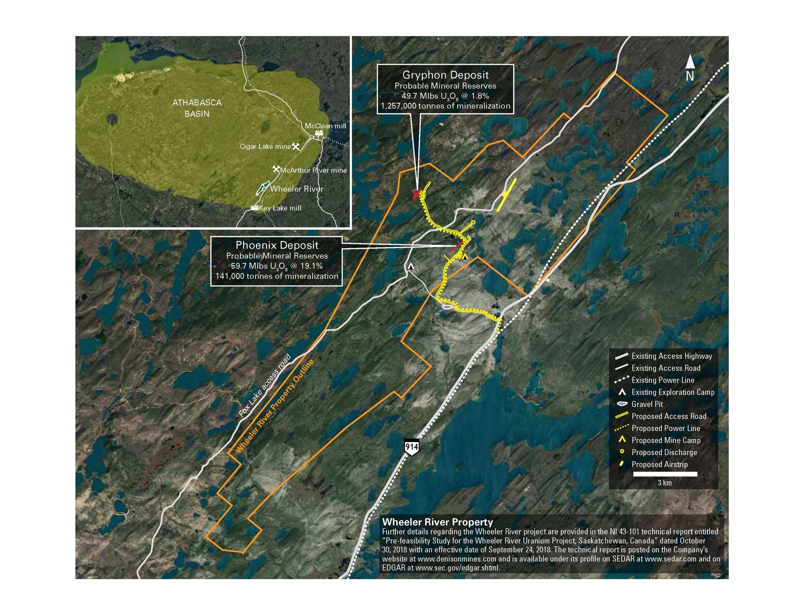 Figure 1: Location map of the Wheeler River project, showing existing and proposed infrastructure
