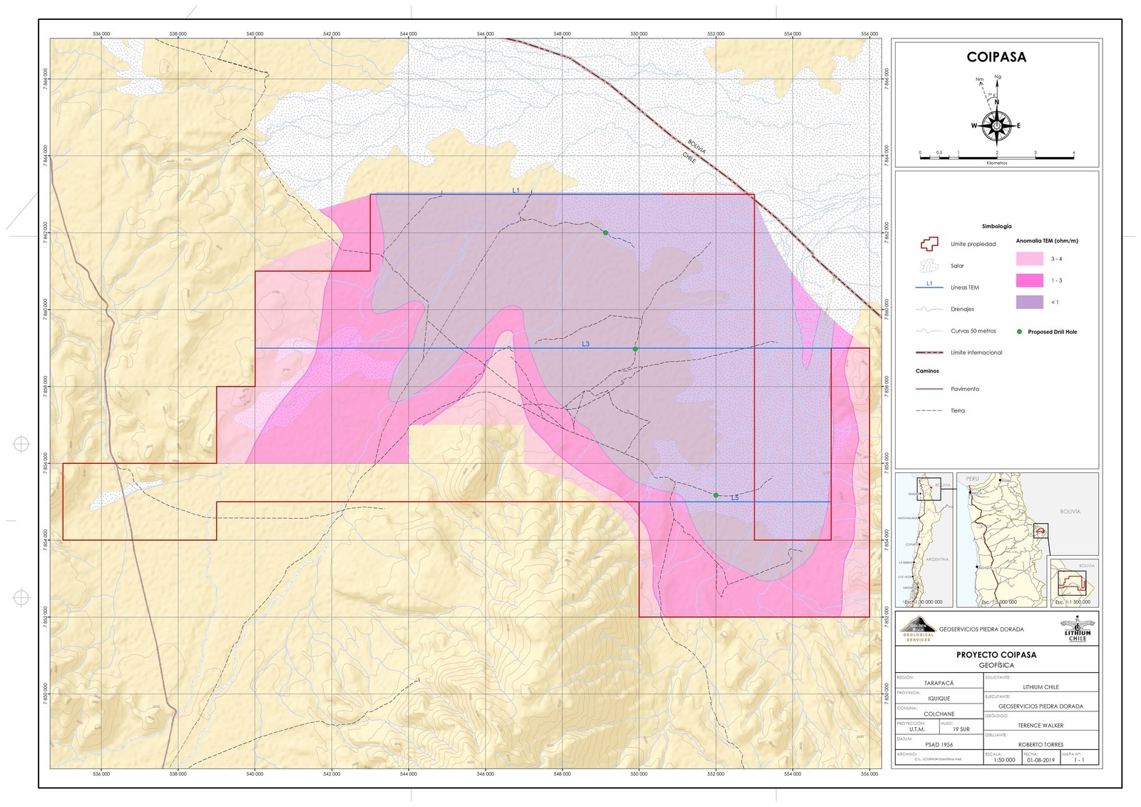 Coipasa Property - TEM and Proposed Drill Hole Location
