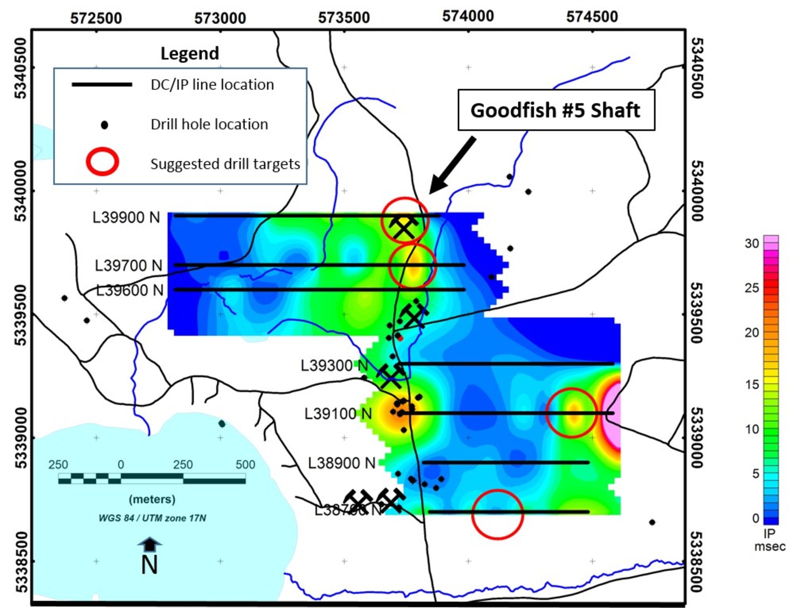 Figure 3: Geophysical interpretation map with suggested future drill locations indicated.