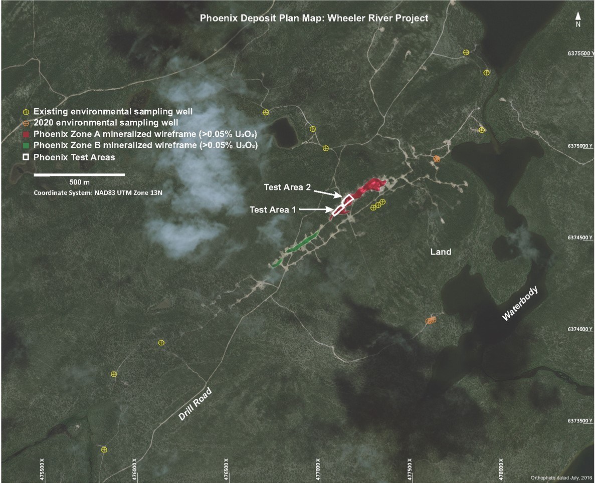Figure 2: Plan Map of Phoenix Showing Location of 2020 ISR Field Test Work (CNW Group/Denison Mines Corp.)