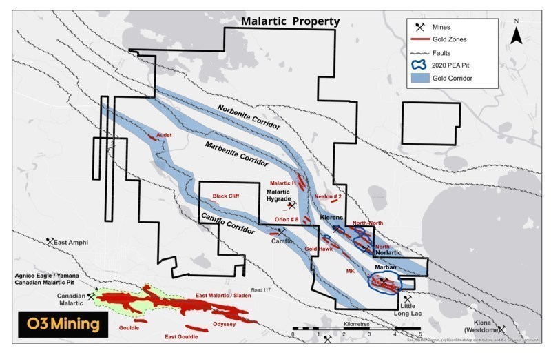 Figure 3: Malartic property (CNW Group/O3 Mining Inc.)