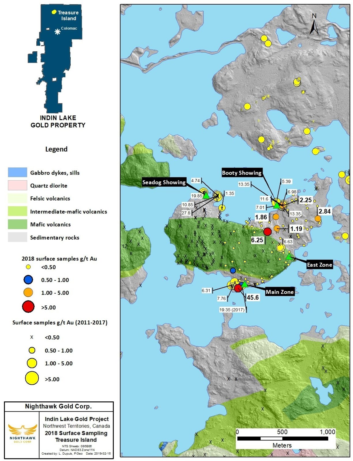 Figure 2. Treasure Island Sample Location Map and Select Surface Sample Results