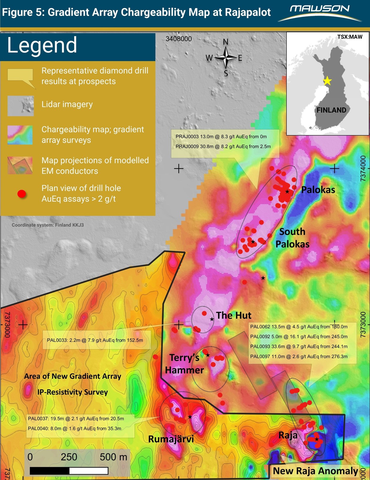 Figure 5: Gradient Array Chargeability Map at Rajapalot