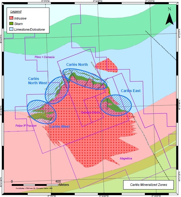 Figure 2: Carlés Mineralized zones (CNW Group/Orvana Minerals Corp.)