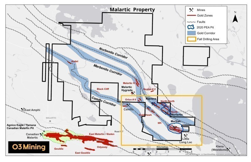 Figure 2: Malartic Map (CNW Group/O3 Mining Inc.)