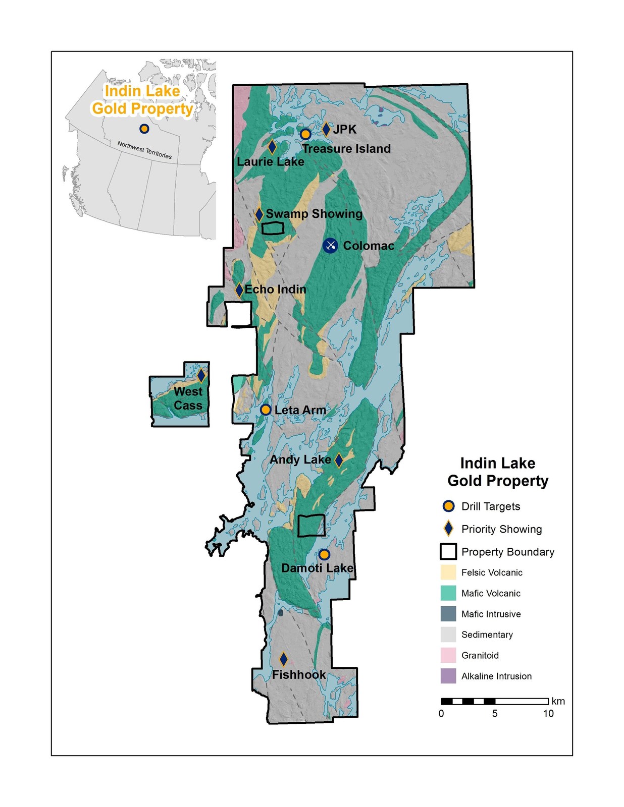 Figure 1.  Indin Lake Gold Property – 2017 Field Program Top Prospects & 2018 Targets