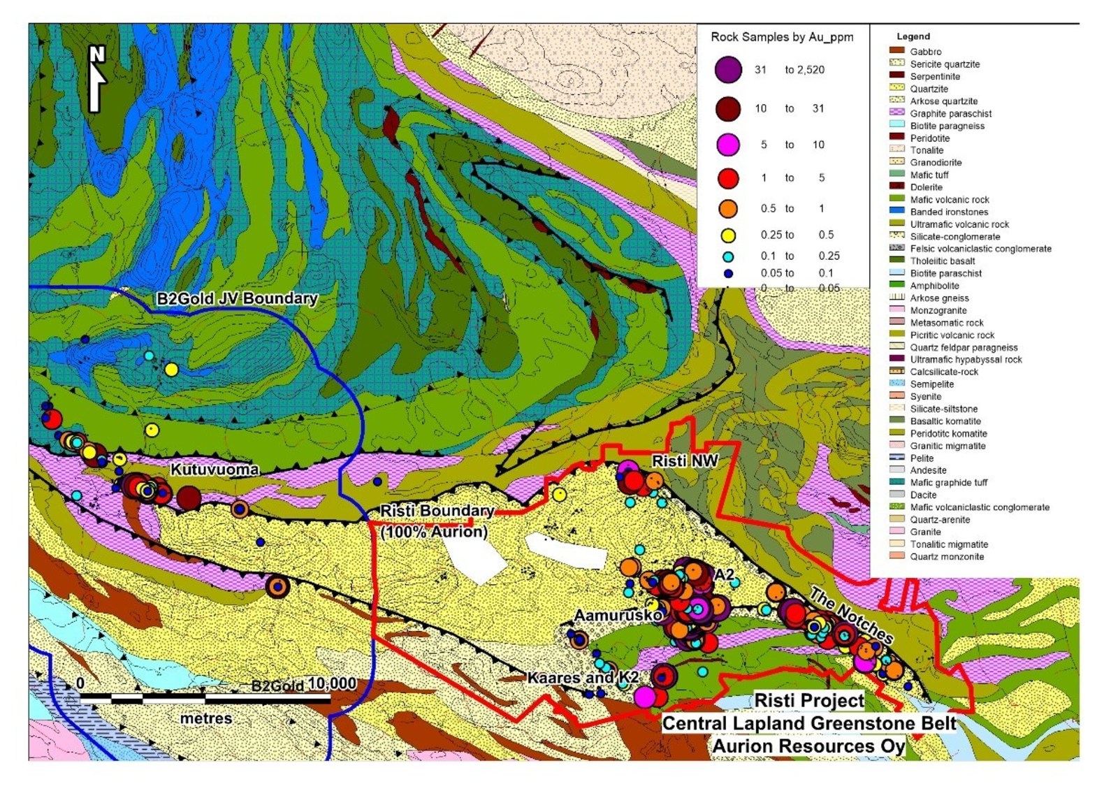 Figure 1: Regional sampling results at Risti Project to date