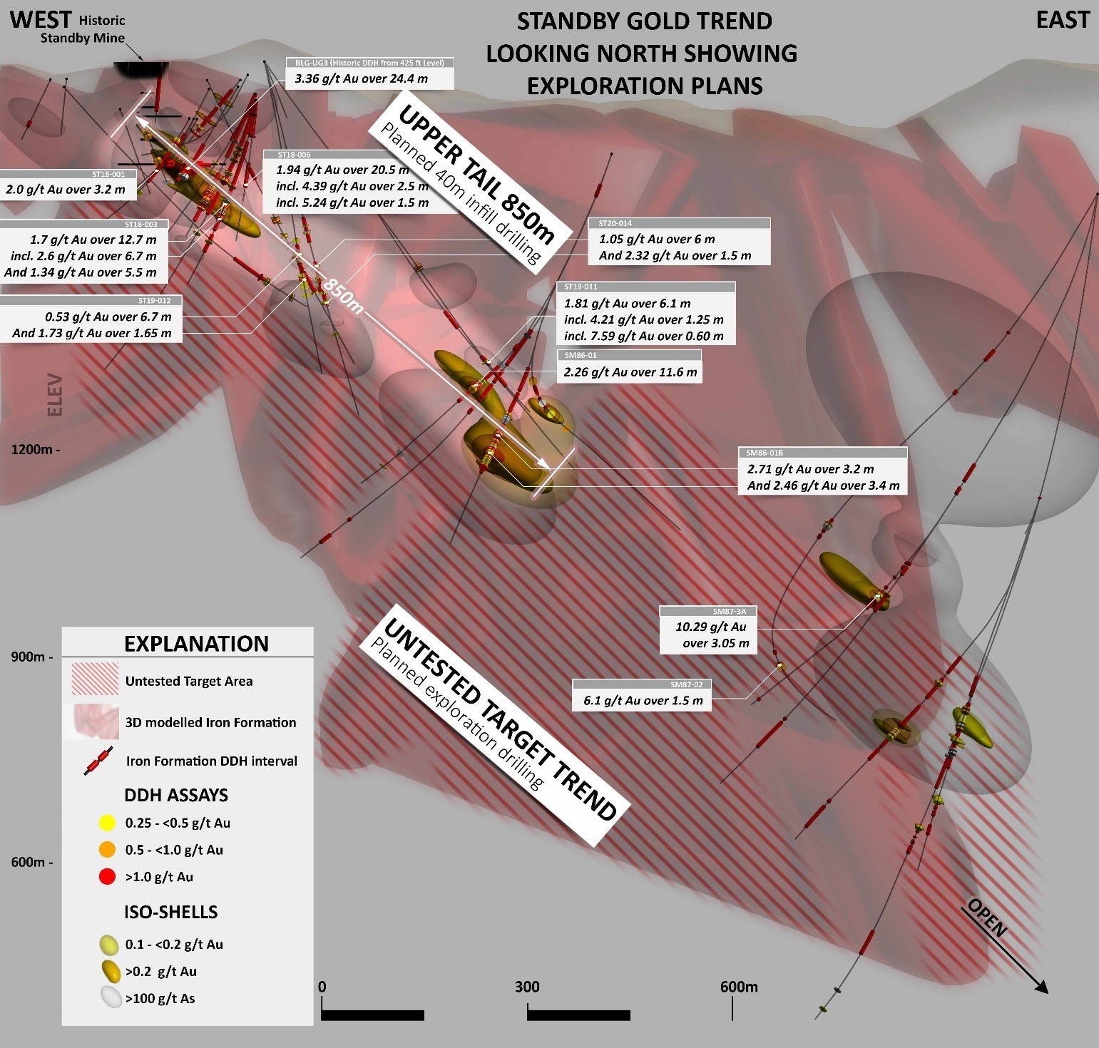 Figure 1: Standby Gold Trend showing Upper Tail and Larger Untested Target Trend (CNW Group/Mineral Mountain Resources Ltd.)