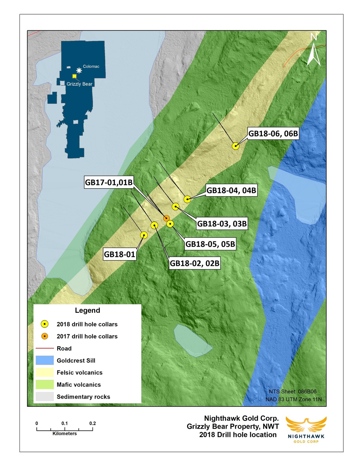 Figure 1.  Plan View – Grizzly Bear Drillhole Locations