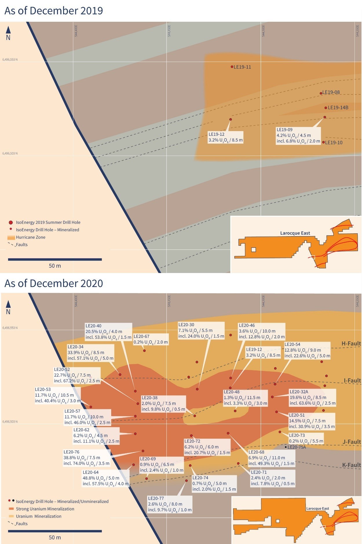 Figure 2 – Western Hurricane Zone Before 2020 Drilling and After 2020 Drilling (CNW Group/IsoEnergy Ltd.)