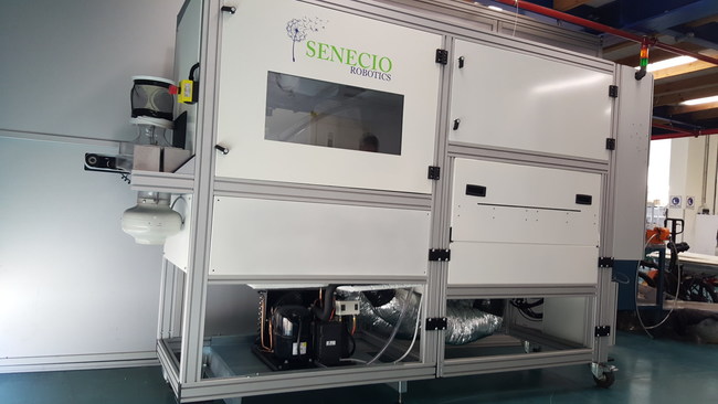 Senecio Compact State-of-The-Art Robotic S** Sorting module based on deep learning technology, with mosquitoes being entered on the right side, with automated loading of male-only (none biting) mosquitoes on the left side into release boxes, after classification and sorting.