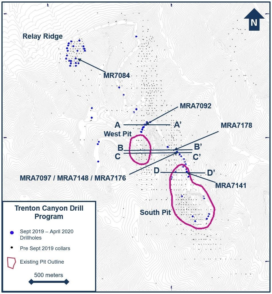 Figure 2. Drillhole location plan map for the exploration drill programs at Trenton Canyon, Nevada, U.S. during the Exploration Period. (CNW Group/SSR Mining Inc.)
