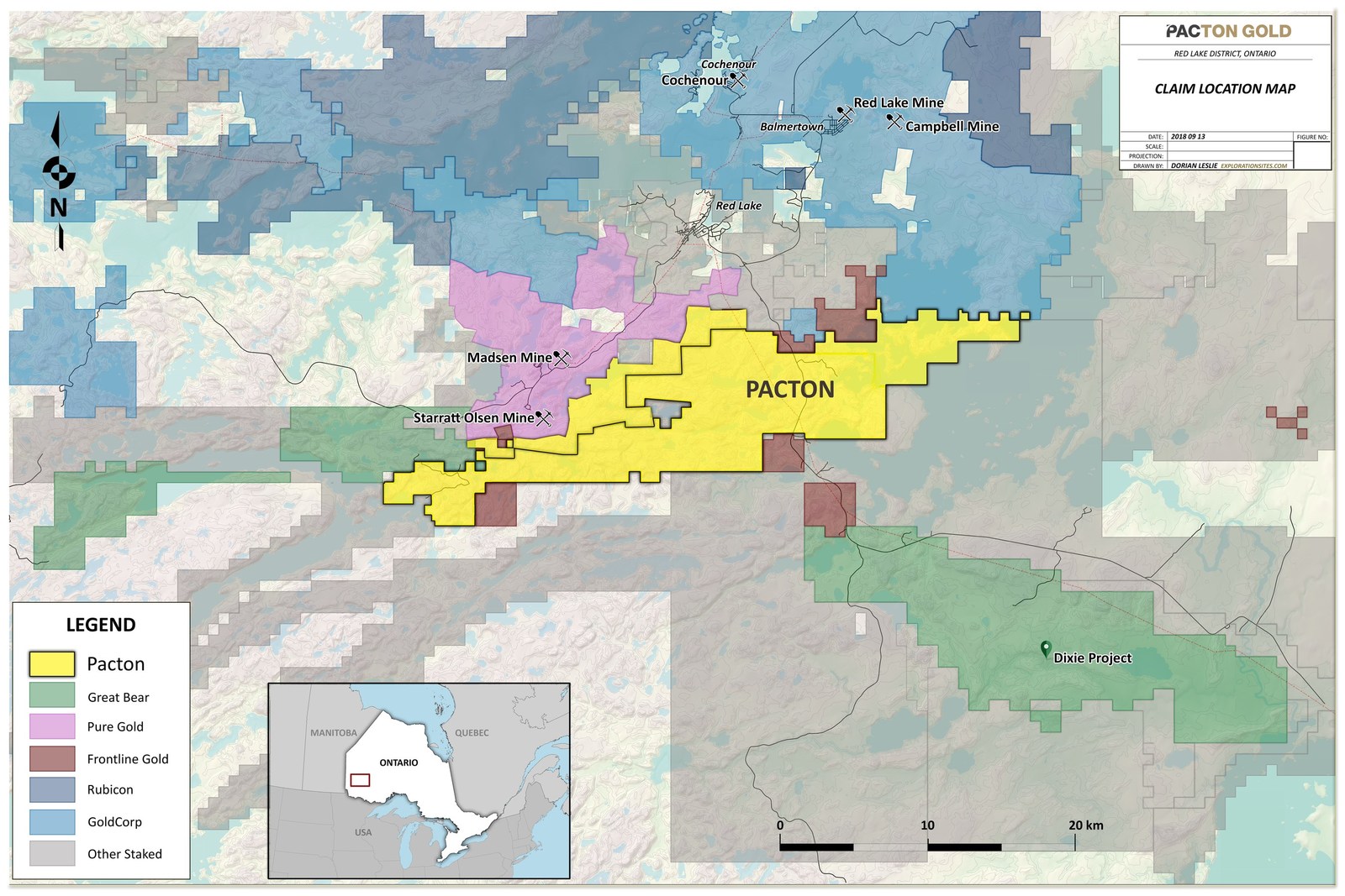 Figure 2.  Location map of Pacton claims in Red Lake area