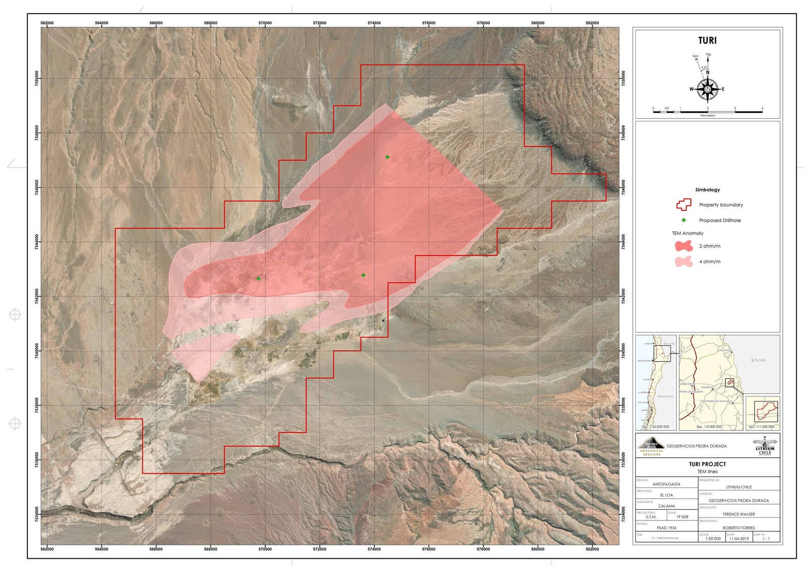 Turi Property - TEM and Proposed Drill Hole Location