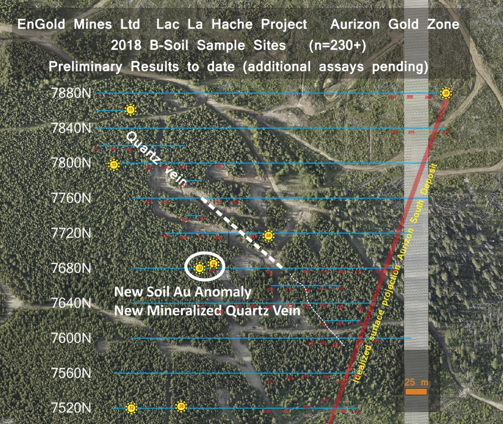 Location of new quartz vein near Aurizon Gold Deposit, Lac La Hache Property, BC.