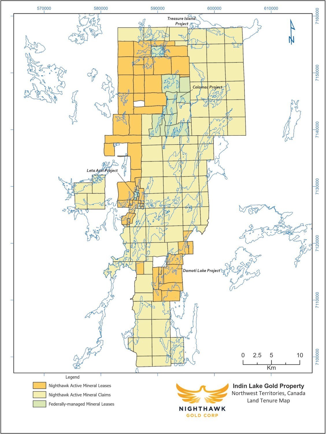 Figure 1. Indin Lake Gold Property - Land Tenure Map (CNW Group/Nighthawk Gold Corp.)