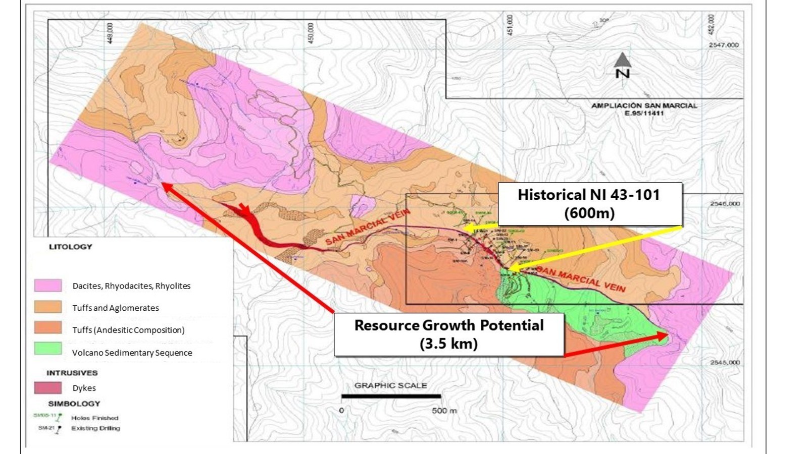 Figure 02 – Location of Historical NI 43-101 Resource and 3.5 km Exploration Trend