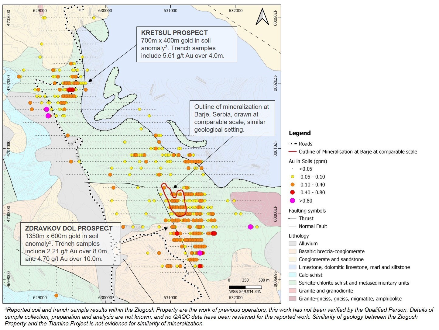 Figure 2: Location of mineralized targets at Zlogosh. (CNW Group/Medgold Resources Corp.)