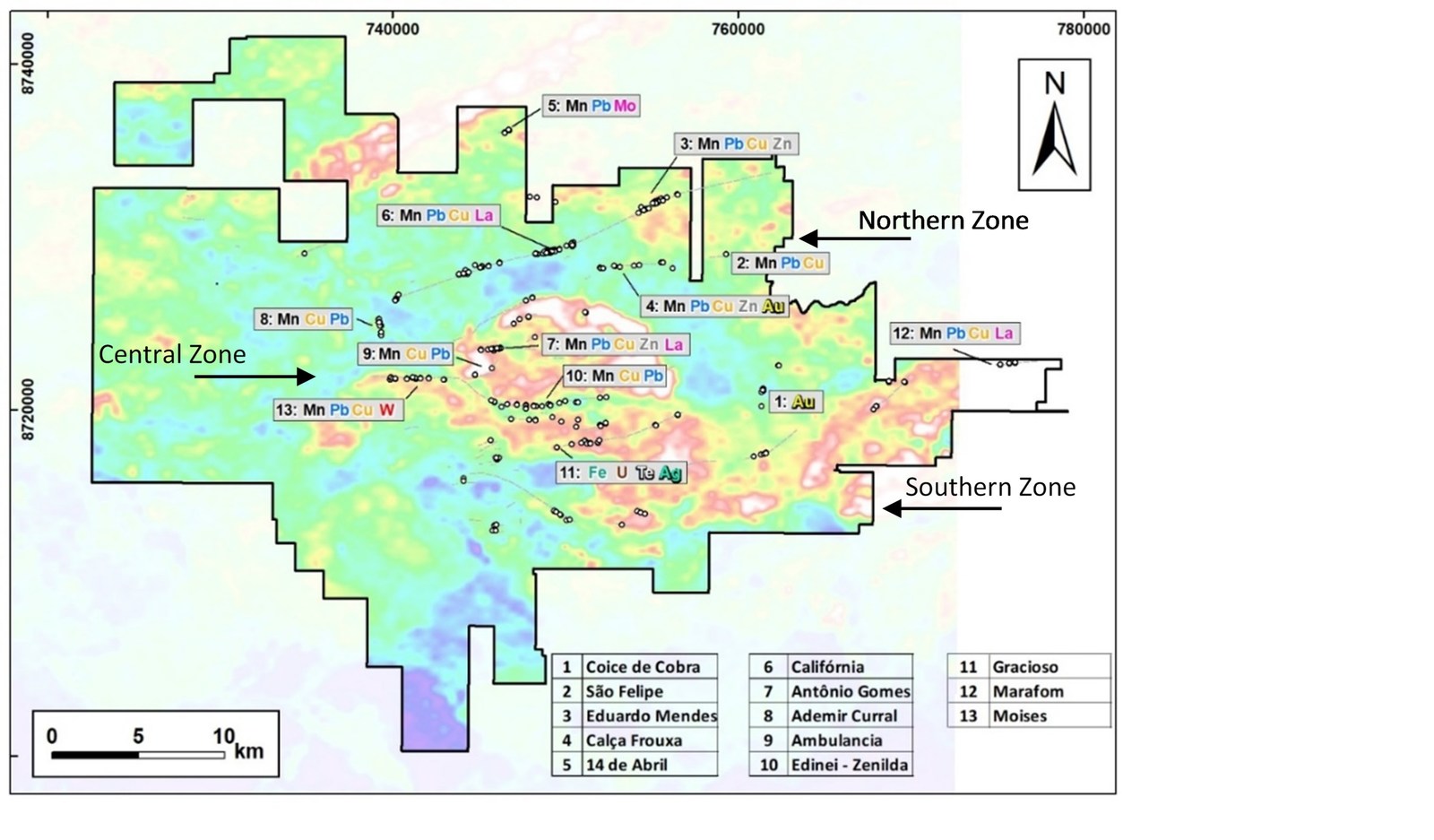 Fig. 1: Location map of prospects referred to with metal associations.