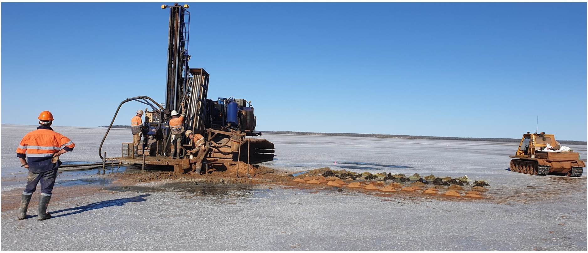 Figure 3: First Karora lake air core rig deployed on Lake Cowan (CNW Group/Karora Resources Inc.)