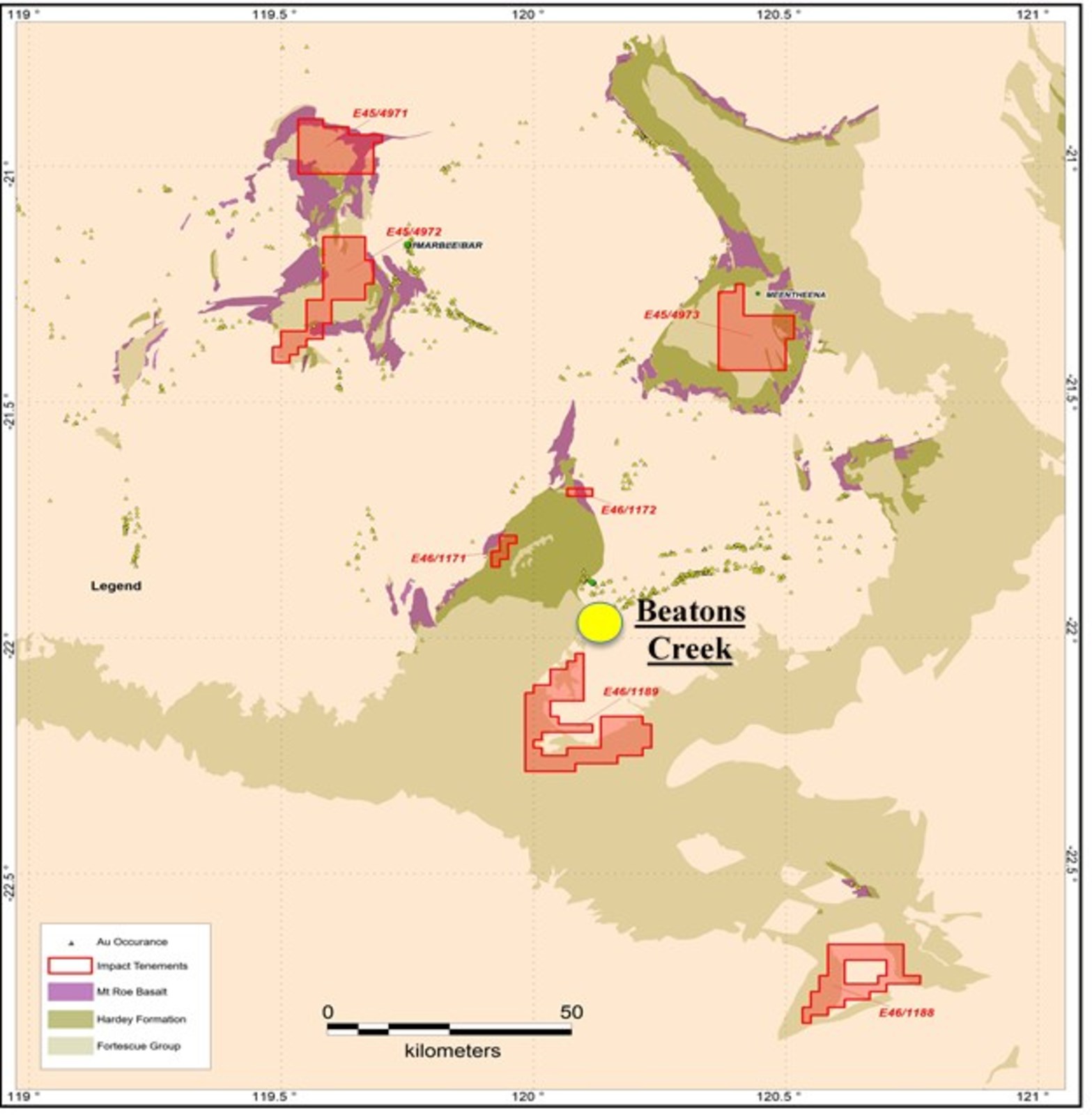 Figure 2. Location of Pacton's new licences in the Marble Bar-Nullagine region