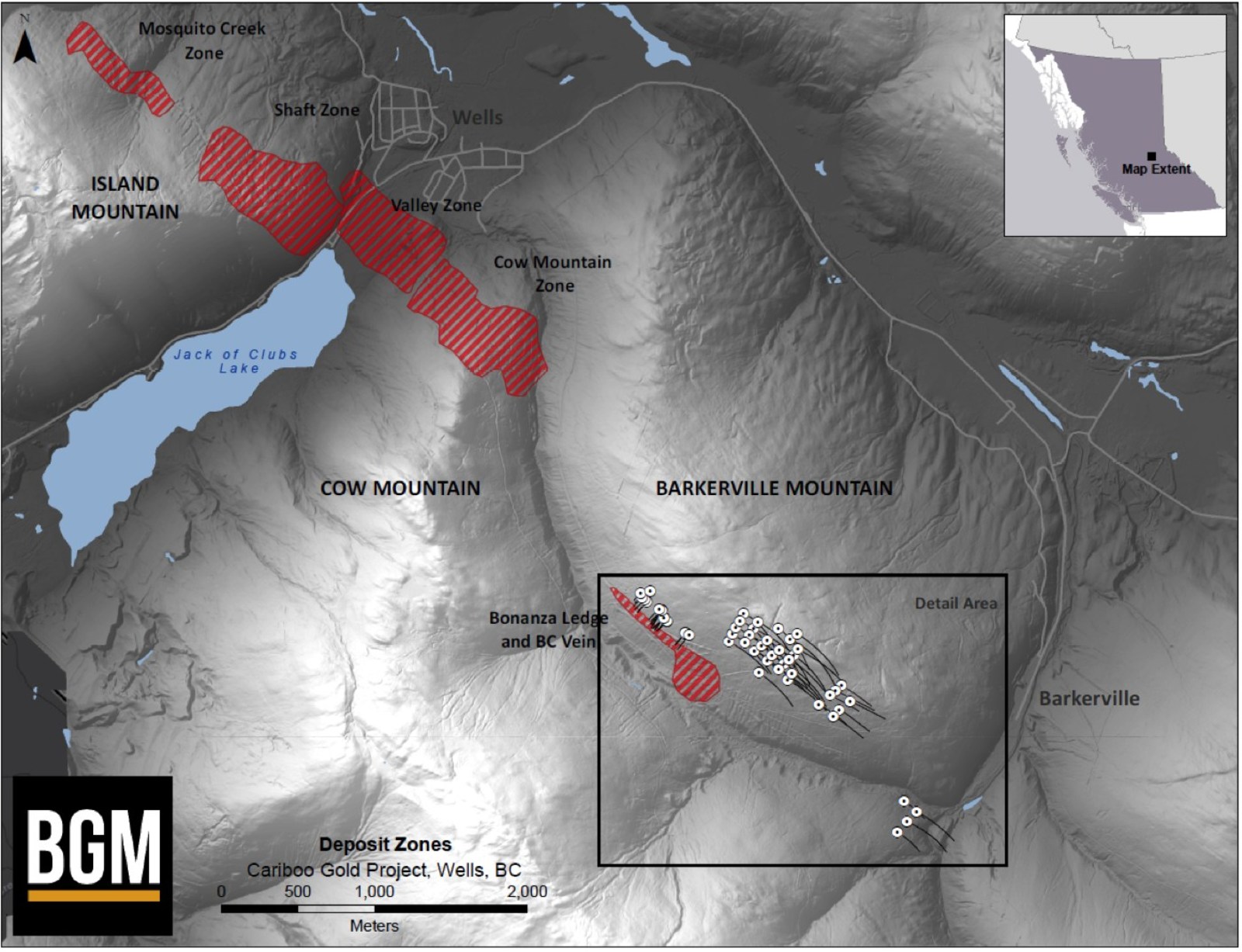 Deposit Zones, Cariboo Gold Project