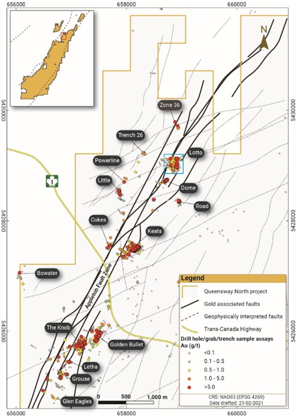 Figure 1: Lotto Zone location and other target areas along the Appleton Fault Zone (CNW Group/New Found Gold Corp.)