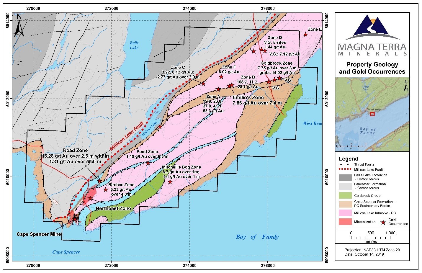 Exhibit B: Cape Spencer property geology and gold occurrences (CNW Group/Anaconda Mining Inc.)