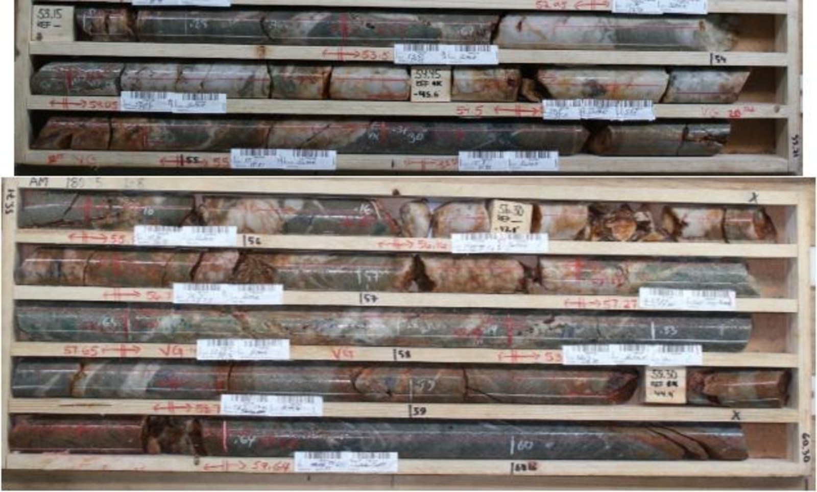 Aamurusko Main; Drillhole AM18035.  12.45 g/t Au over 5.2 m from 53.5 to 58.7 m