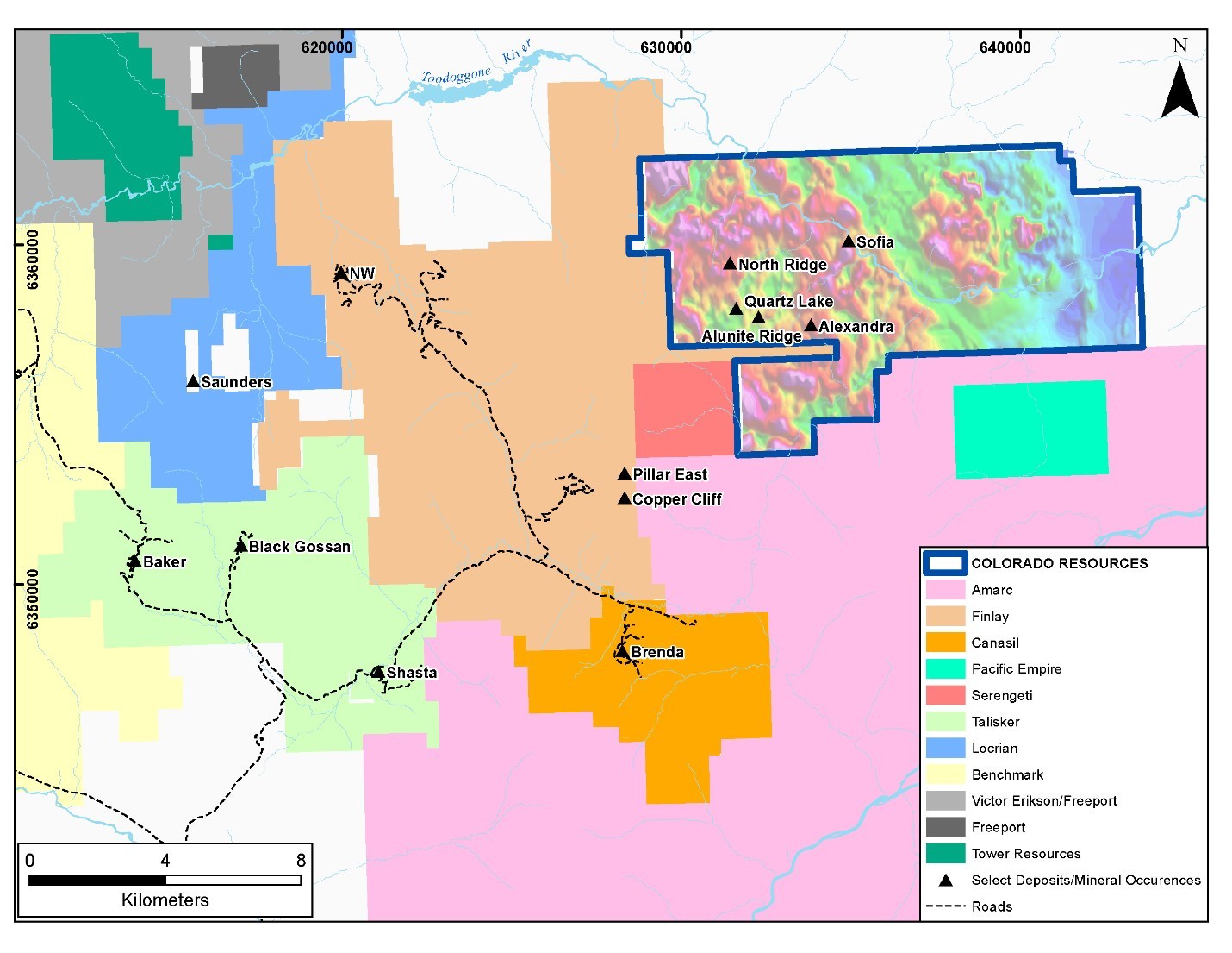 Figure 2: Sofia District Claim Map and Airborne Magnetics (TMI) (CNW Group/Colorado Resources Ltd.)