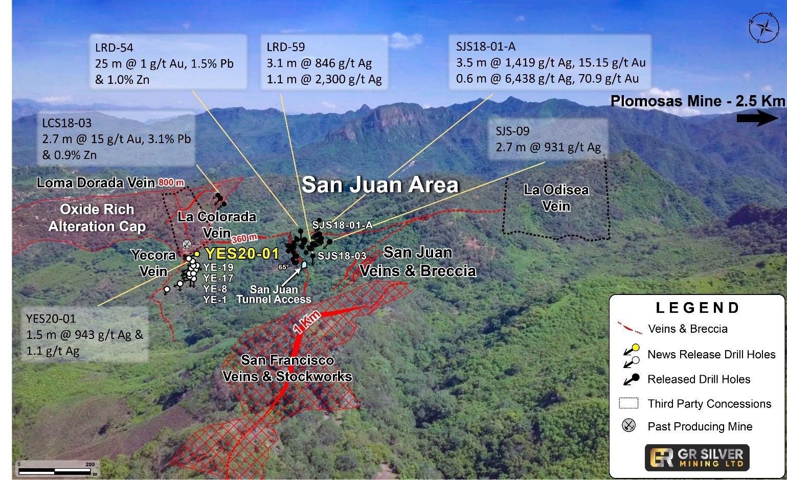 Figure 2: Drone Image of the San Juan Area (looking to the NW) (CNW Group/GR Silver Mining Ltd.)