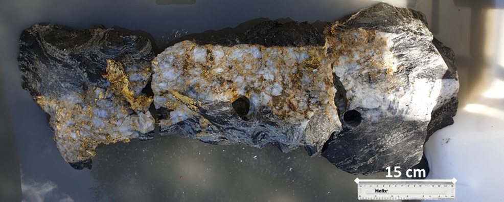 Figure 2: ~60 kg of rock containing ~520 oz of the ~3,200 oz of coarse gold recovered from 15 L South A Zone drive at Beta Hunt Mine in October 2019. (CNW Group/RNC Minerals)