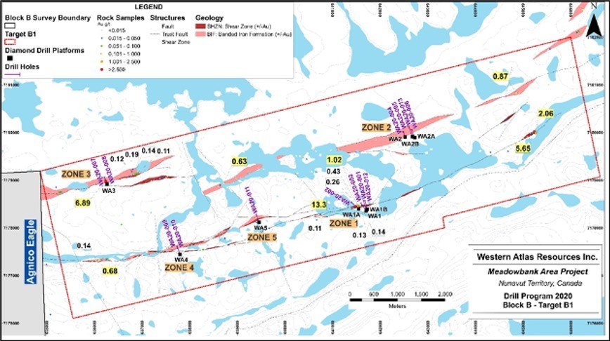 Figure 3 – Target B1 – Platform and drill hole locations (CNW Group/Western Atlas Resources)