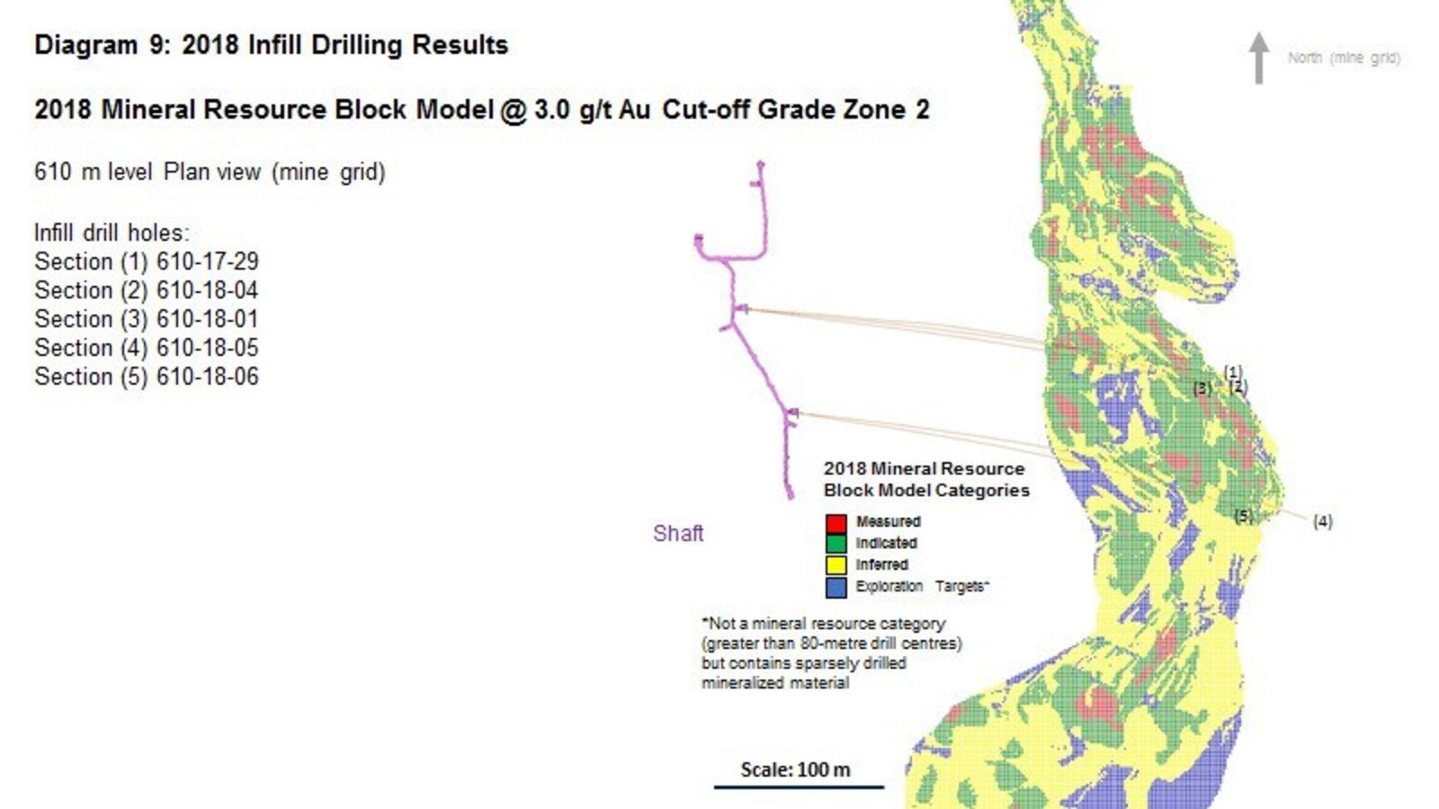 Diagram 9 : 2018 Infill Drilling Results - 2018 Mineral Resource Block Model @ 3.0 g/t Au Cut-off Grade Zone 2