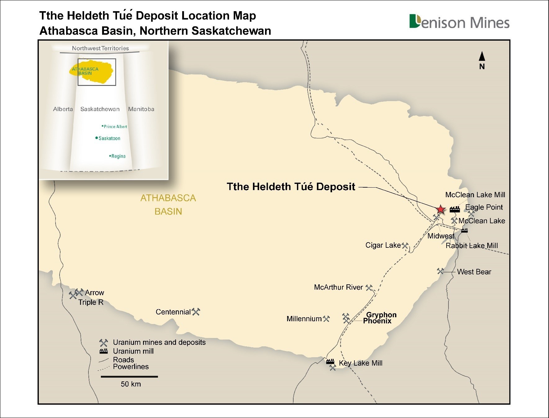 Figure 3 Tthe Heldeth Túé Deposit (Waterbury Lake) Regional Location Map (CNW Group/Denison Mines Corp.)