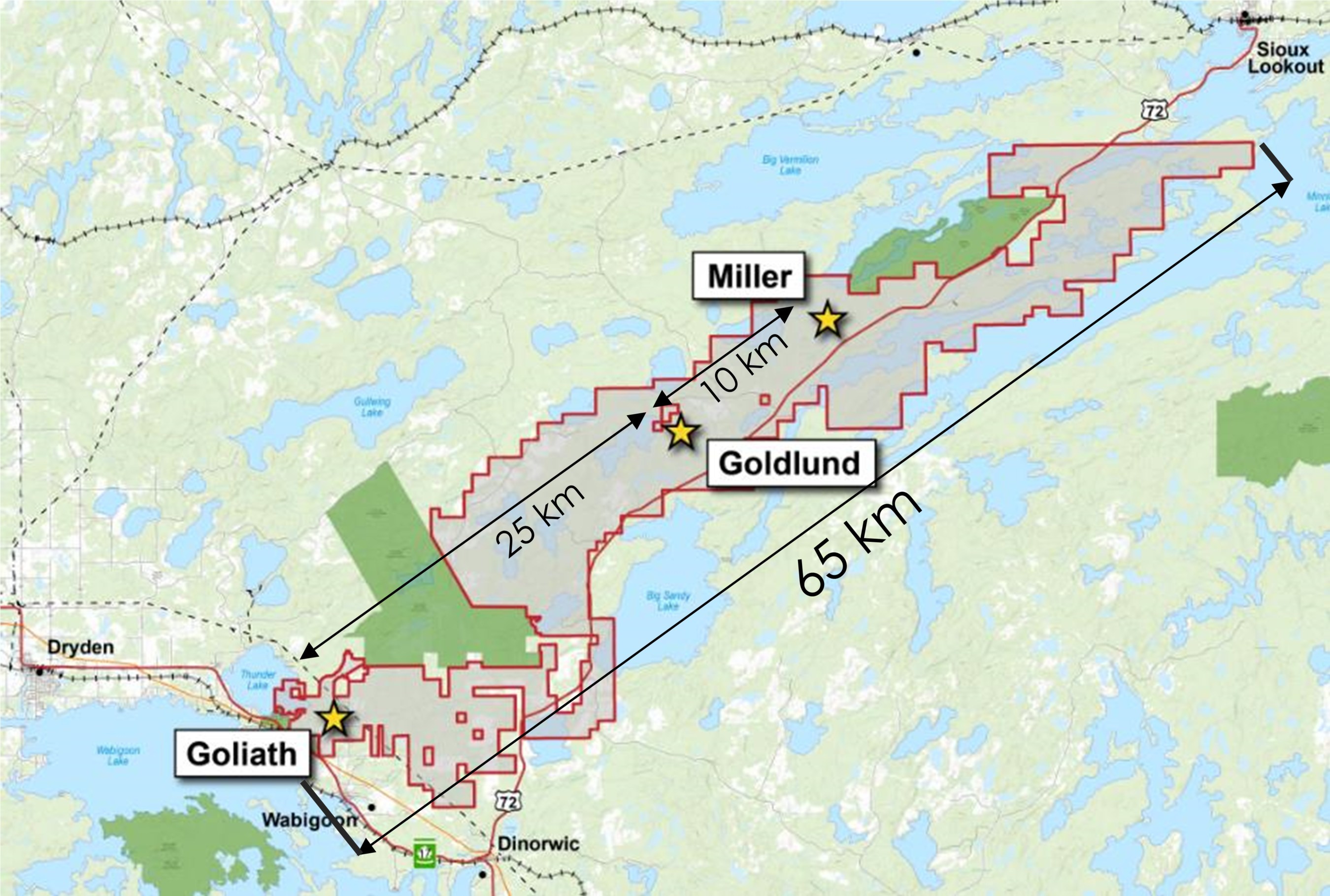 Figure 6: Regional potential along the 65km length of the Goliath Gold Complex (CNW Group/Treasury Metals Inc.)