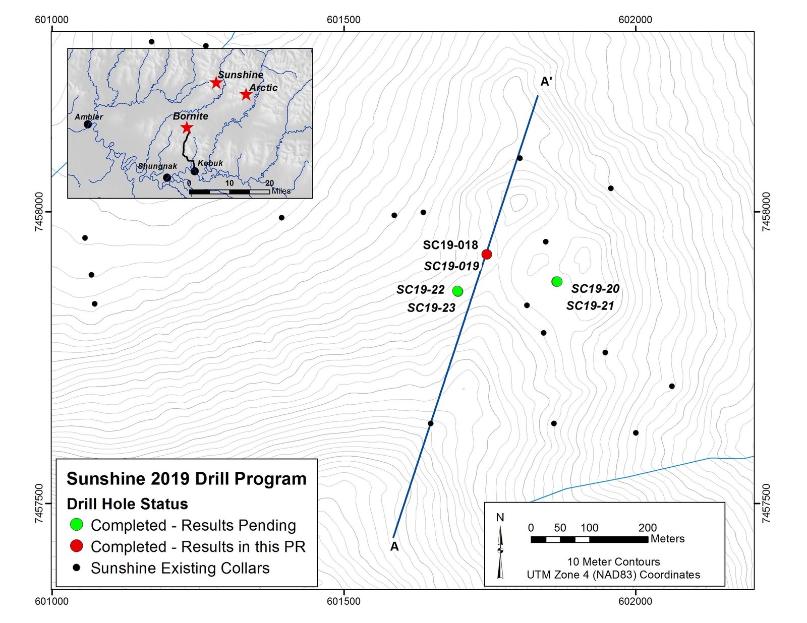 Figure 4- Map Showing Location of 2019 Drilling Program at Sunshine