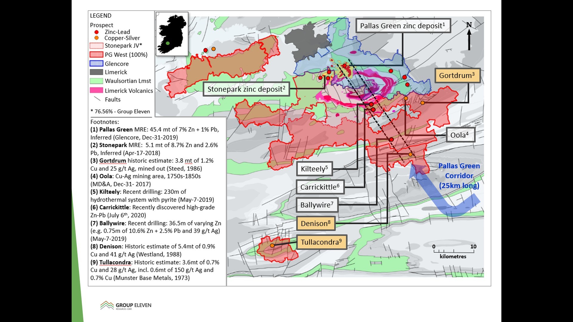 Exhibit 6. Regional Map of Limerick Region, Showing Copper-Silver Prospects, PG West Project (CNW Group/Group Eleven Resources Corp.)
