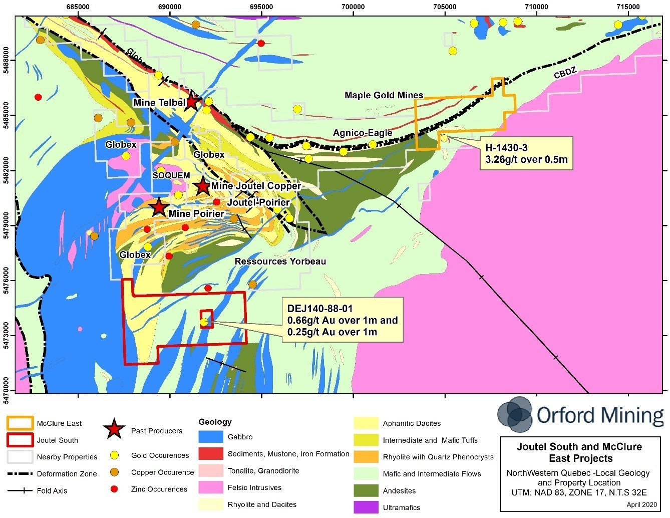 Figure 2: Local Geology of the Joutel South and McClure East Properties(6) (CNW Group/Orford Mining Corporation)