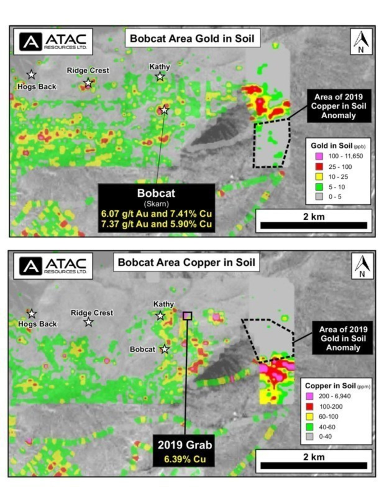 Bobcat Area Gold and Copper Geochem July 2019