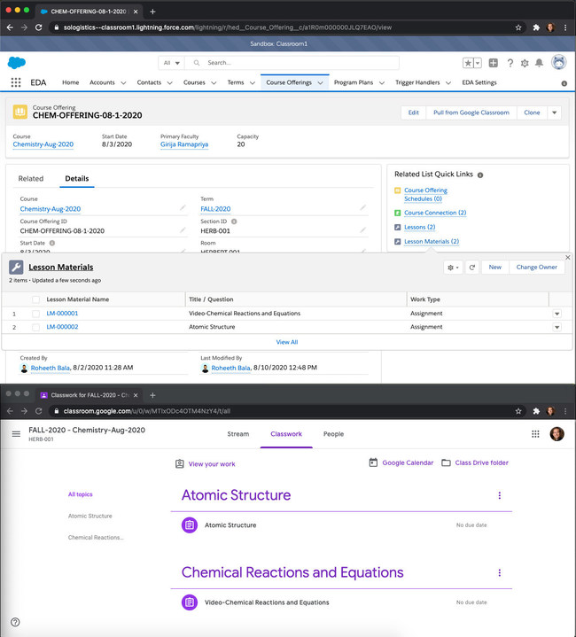 Lesson Materials Sync Saleforce-Google Classroom