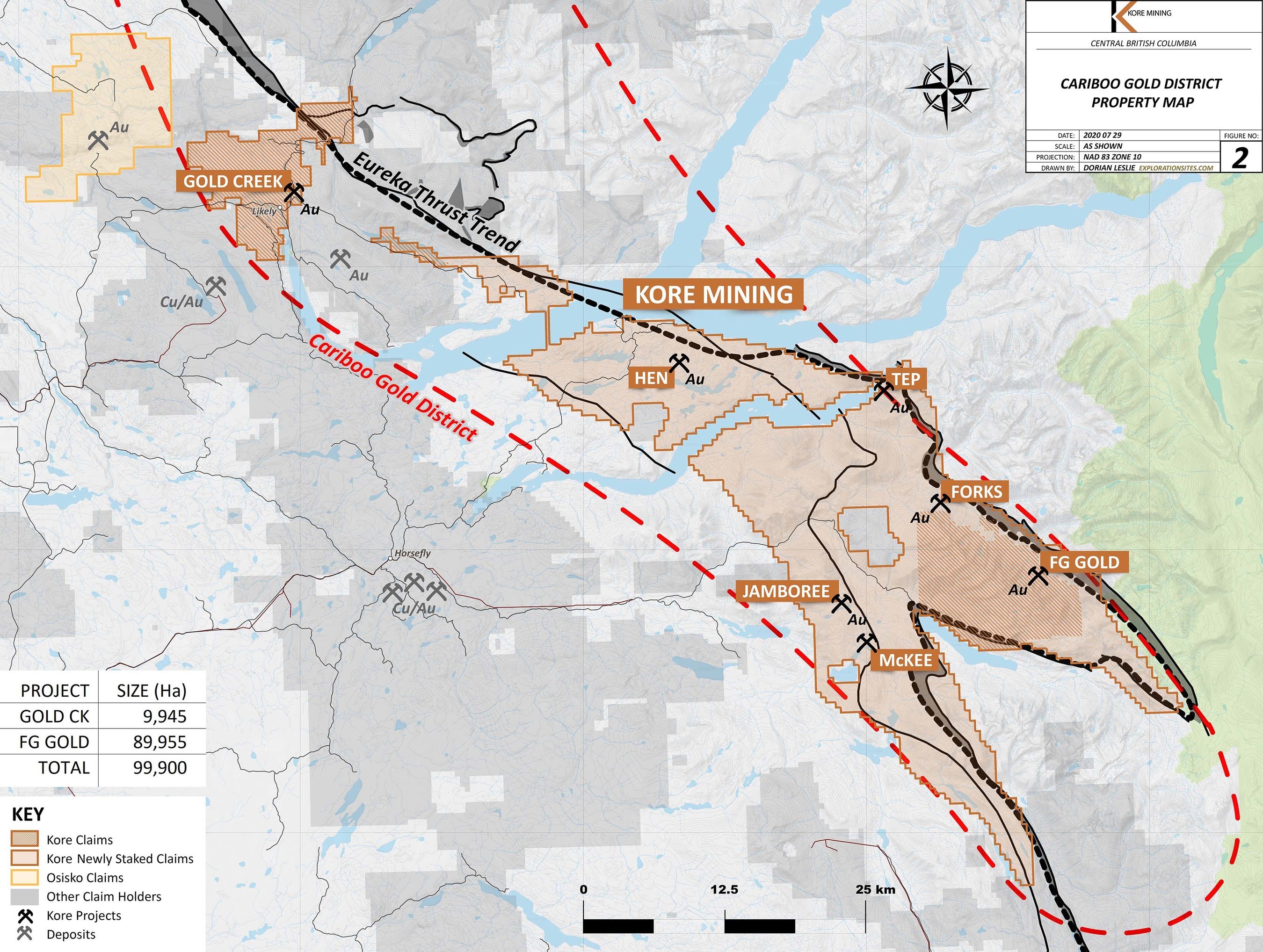 Figure 2 – Detailed Claim Map of Southern Cariboo Gold District (CNW Group/Kore Mining)