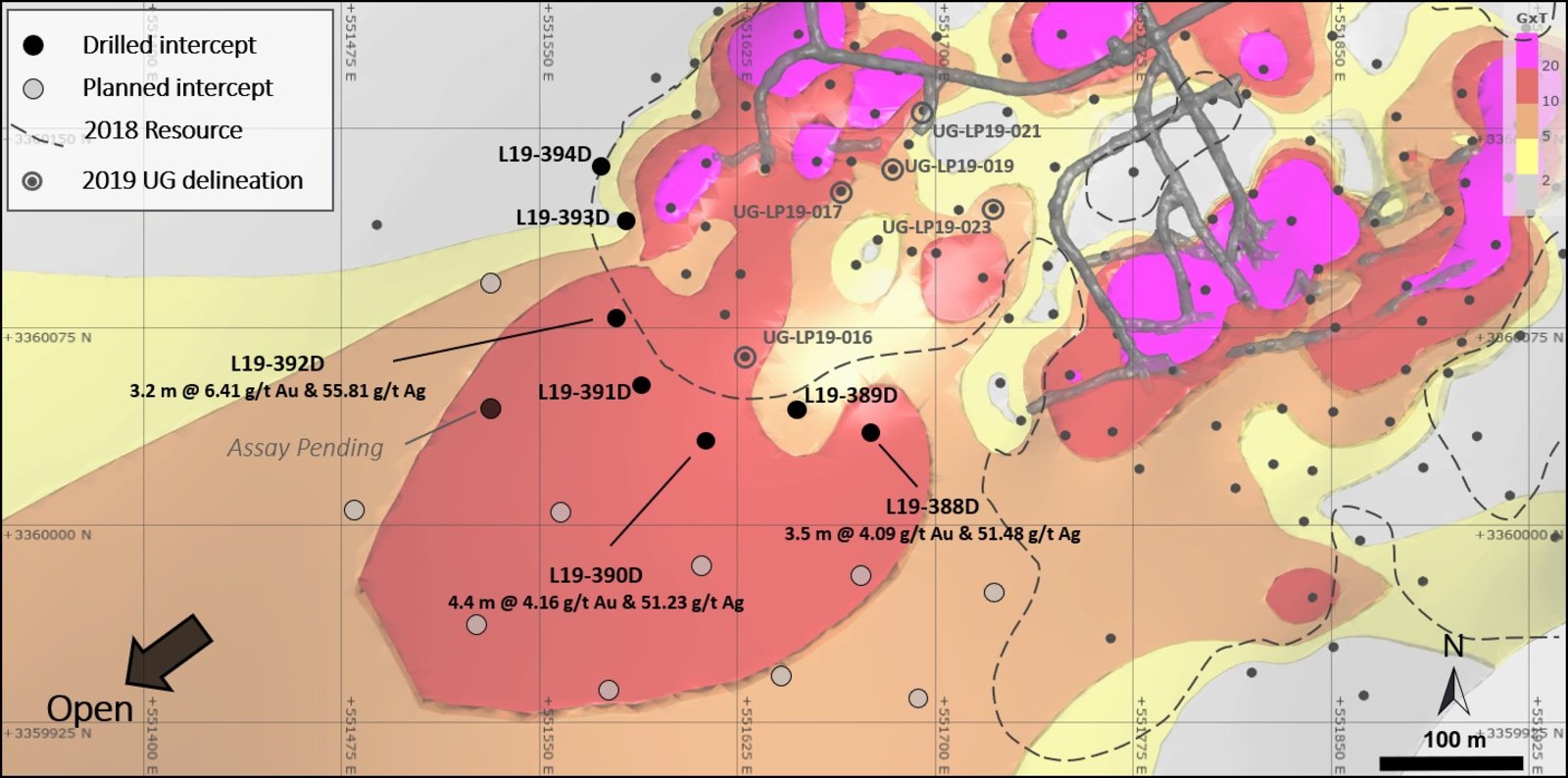 Figure 2 – Grade x Thickness Map of Lupita Deposit