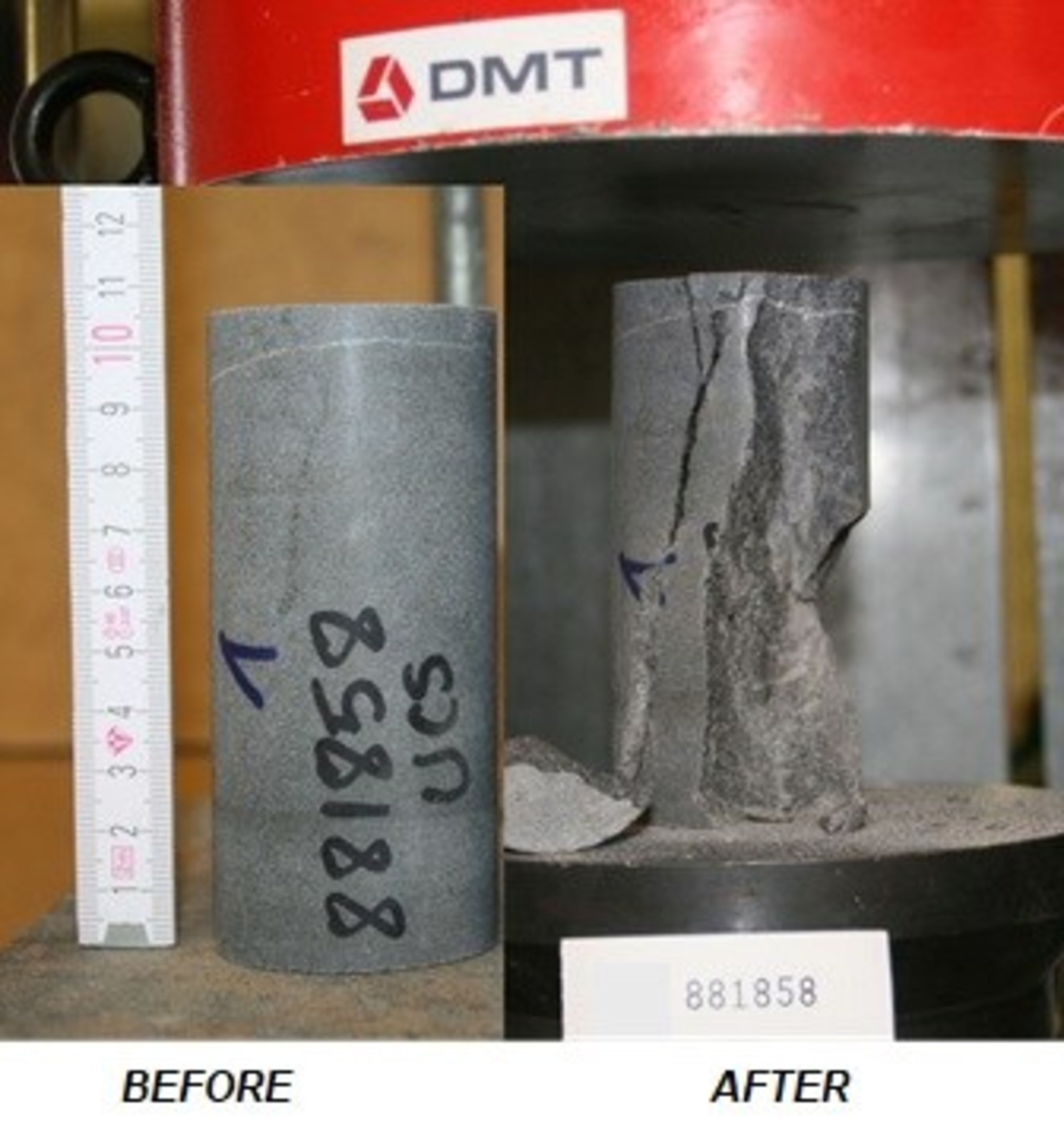 Figure 1 – Specimen before and after performing UCS test
