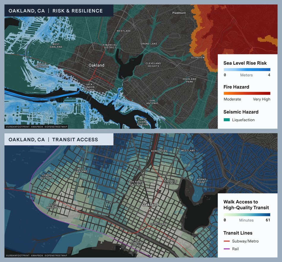 UrbanFootprint’s built-in data and toolset allows users to quickly understand critical urban insights like climate and hazard impacts and accessibility to transportation hubs or points of interest.