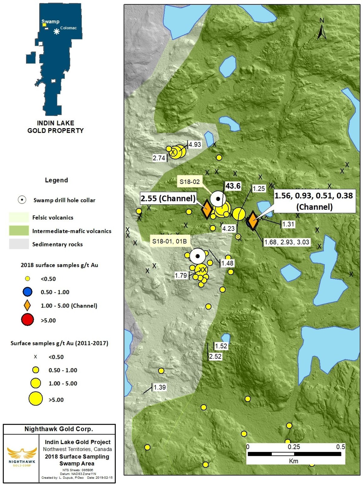 Figure 7. Swamp Location Map and Select Surface Sample Results