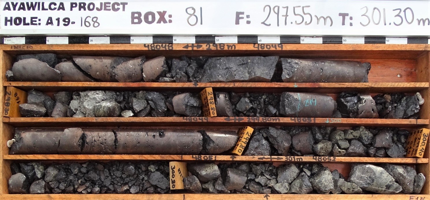 Figure 2.  Drill core photograph from the high-grade lower interval in A19-168 (CNW Group/Tinka Resources Limited)