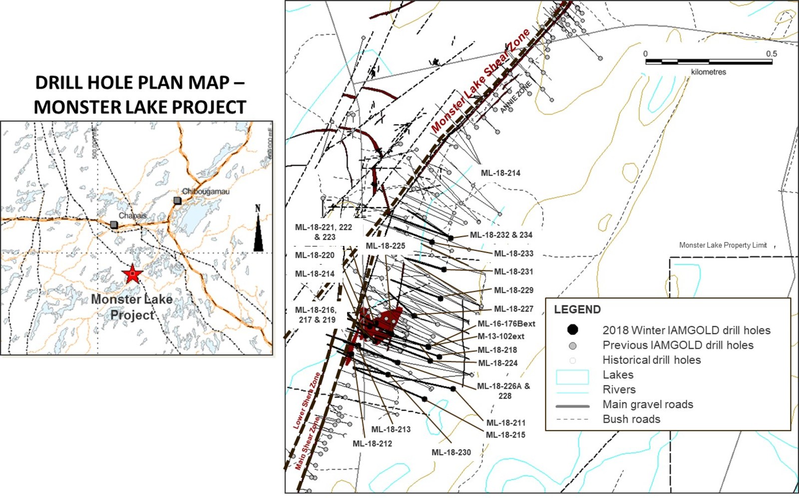 DRILL HOLE PLAN MAP - MONSTER LAKE PROJECT
