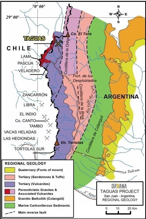 Figure 2. Regional Geology of Taguas Property (CNW Group/Orvana Minerals Corp.)